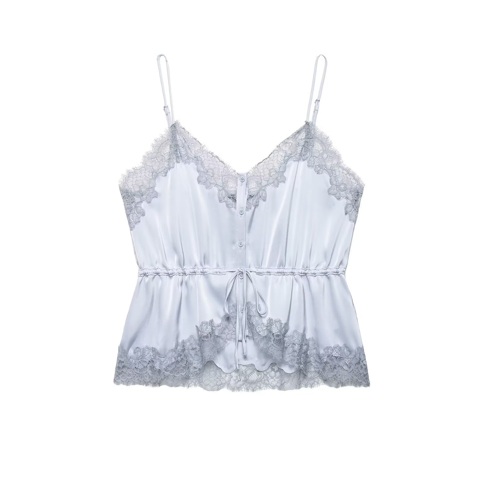 Elegante top a canotta in raso e pizzo - Spalline regolabili e scollo a V
