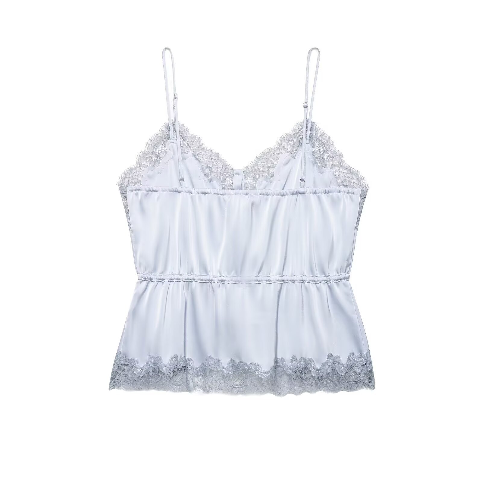 Elegante top a canotta in raso e pizzo - Spalline regolabili e scollo a V