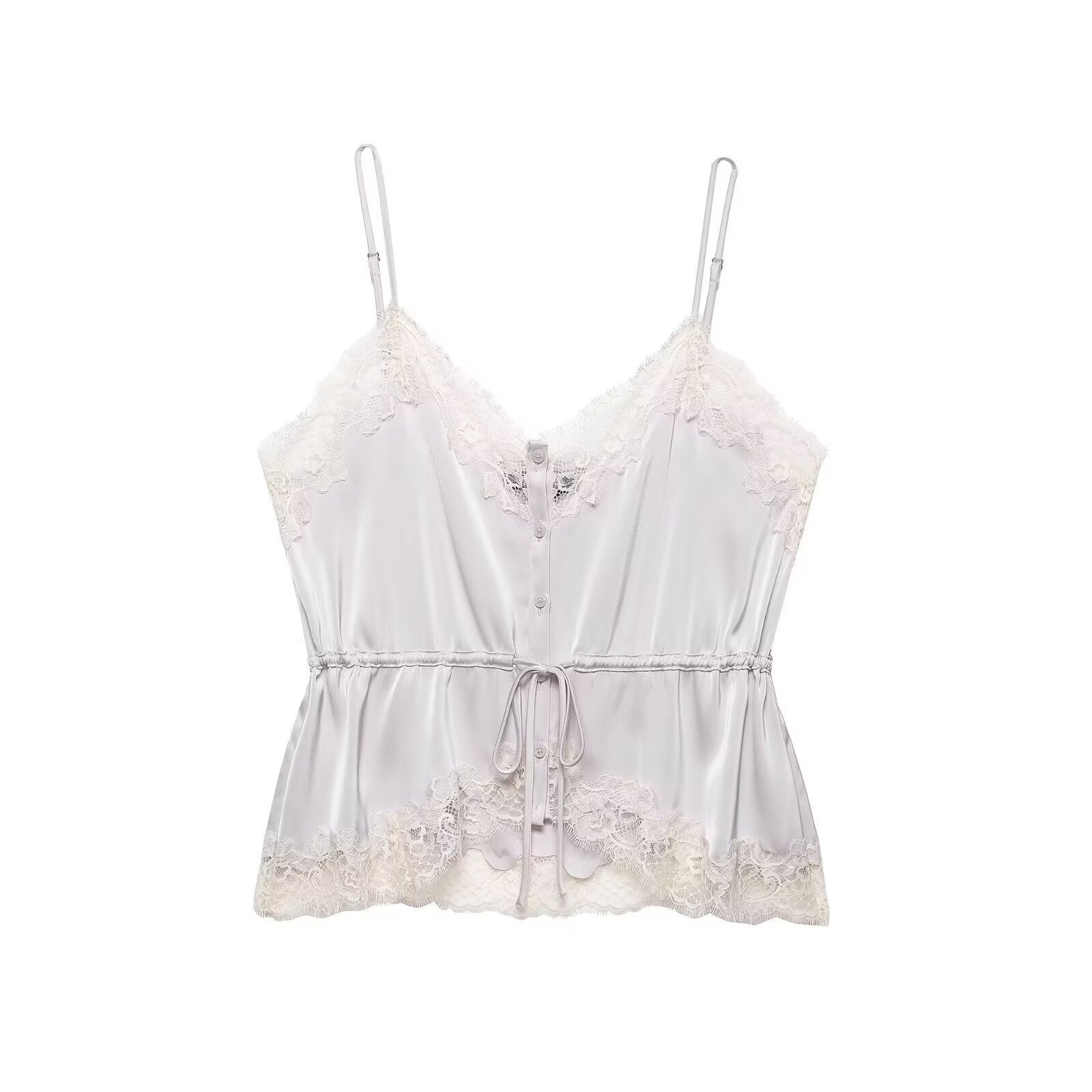 Elegante top a canotta in raso e pizzo - Spalline regolabili e scollo a V