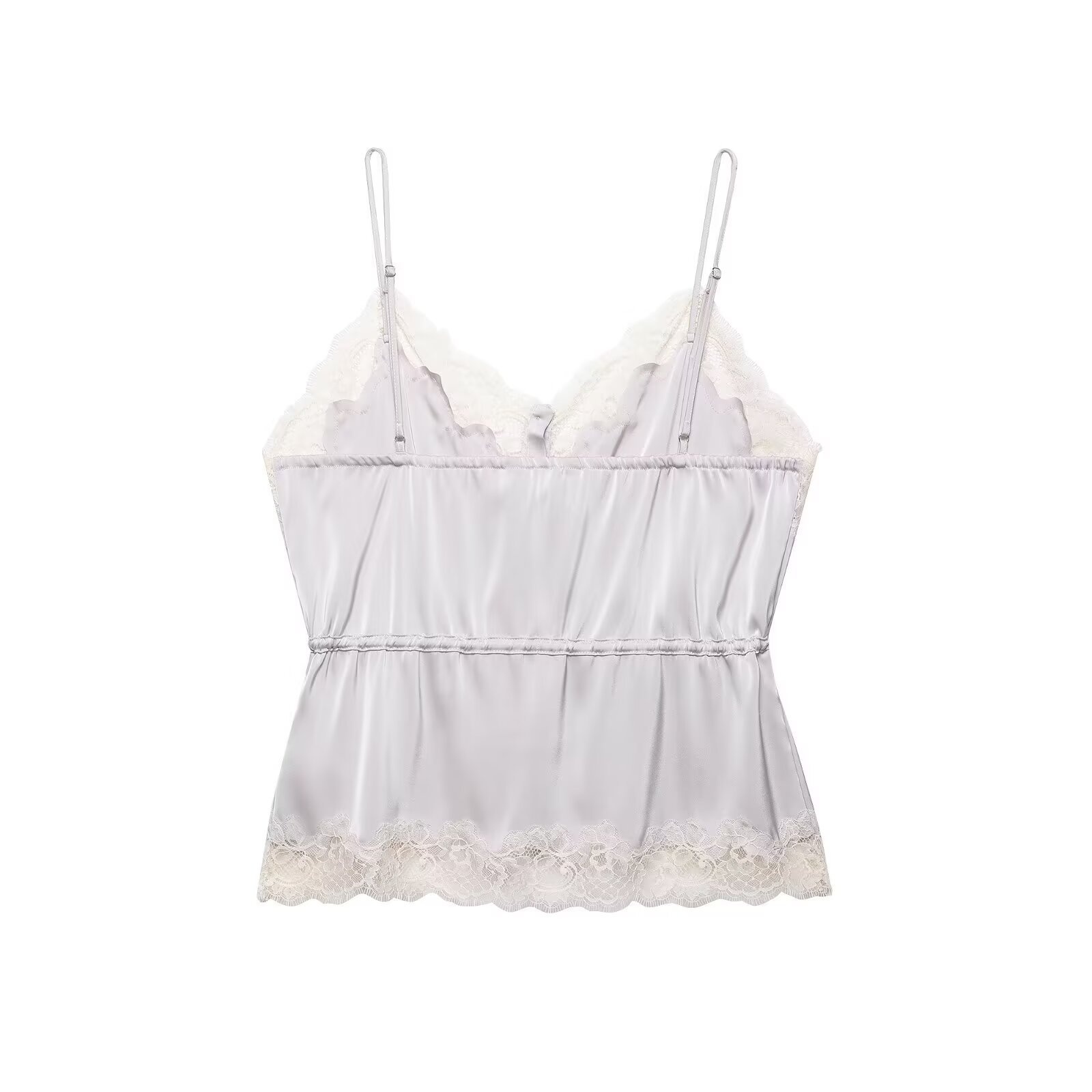 Elegante top a canotta in raso e pizzo - Spalline regolabili e scollo a V