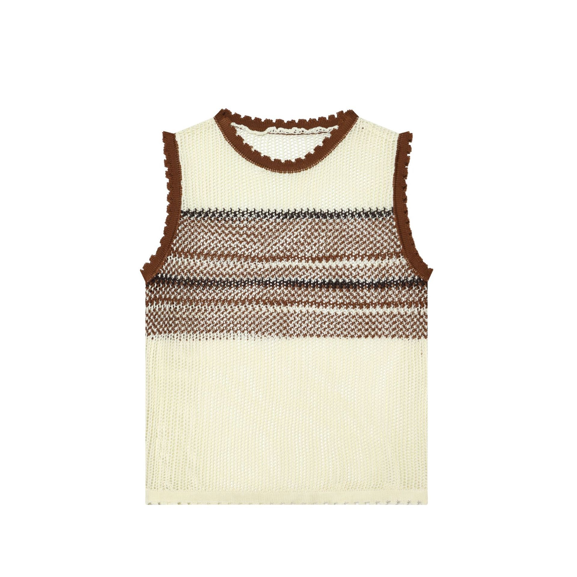 Top senza maniche a righe in maglia - Maglione comodo con volant