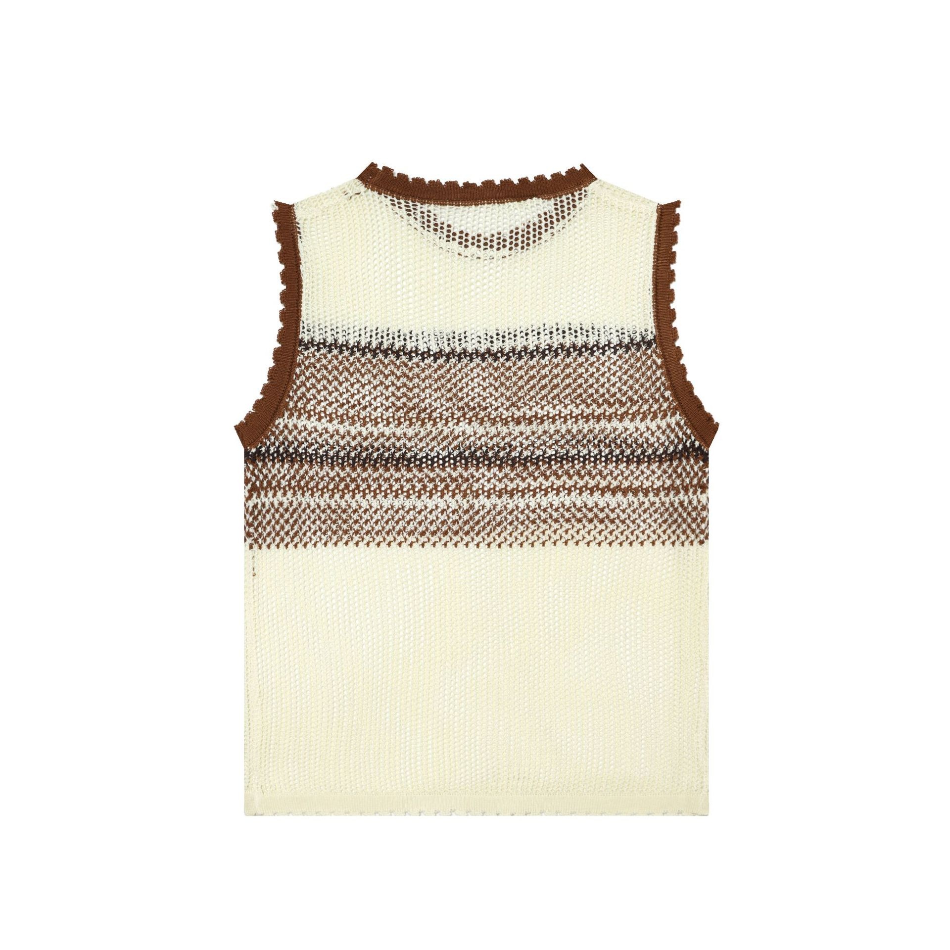 Top senza maniche a righe in maglia - Maglione comodo con volant