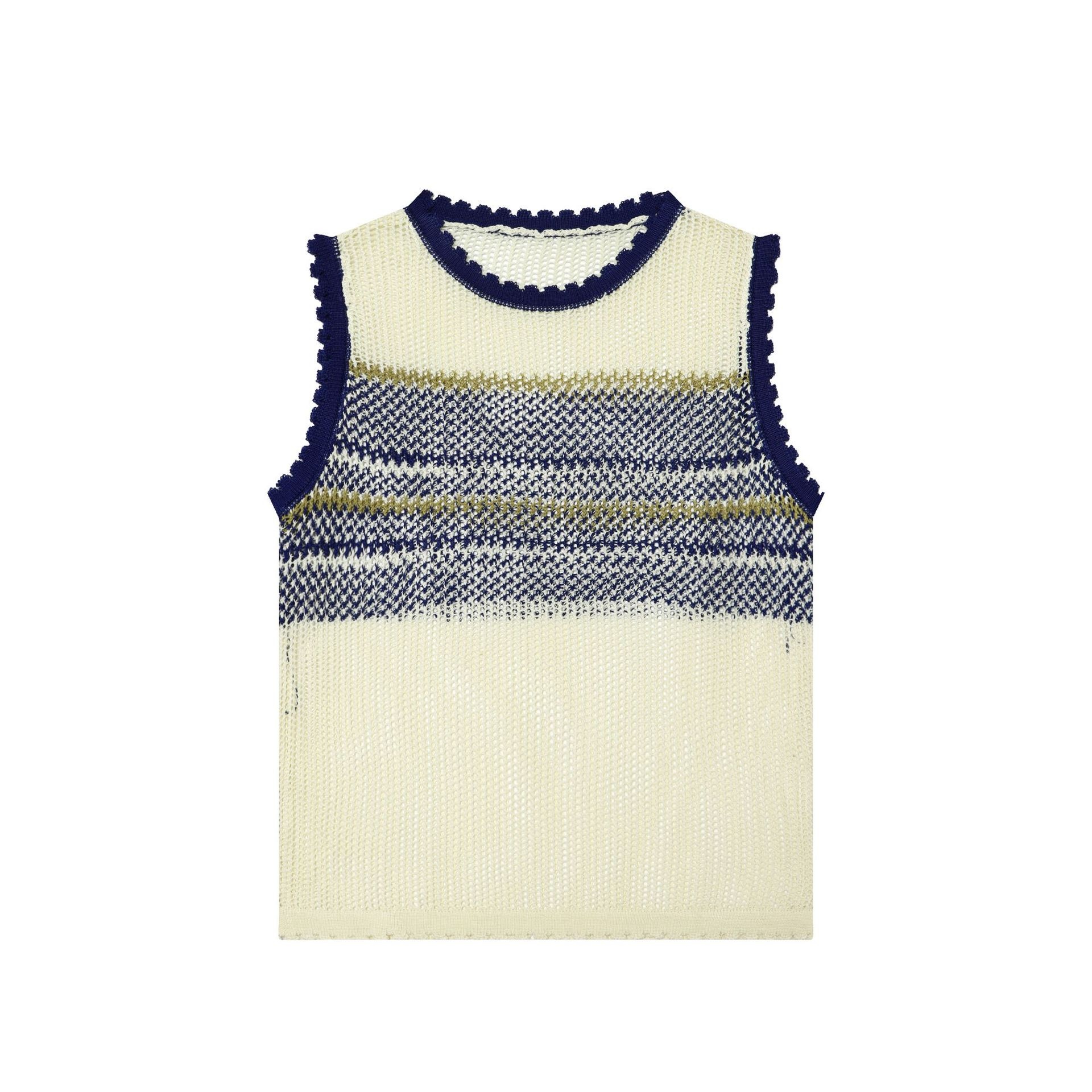 Top senza maniche a righe in maglia - Maglione comodo con volant