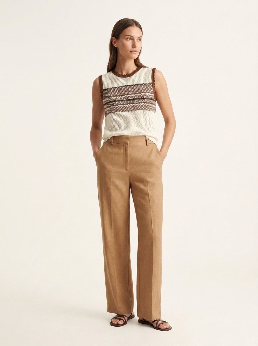 Top senza maniche a righe in maglia - Maglione comodo con volant