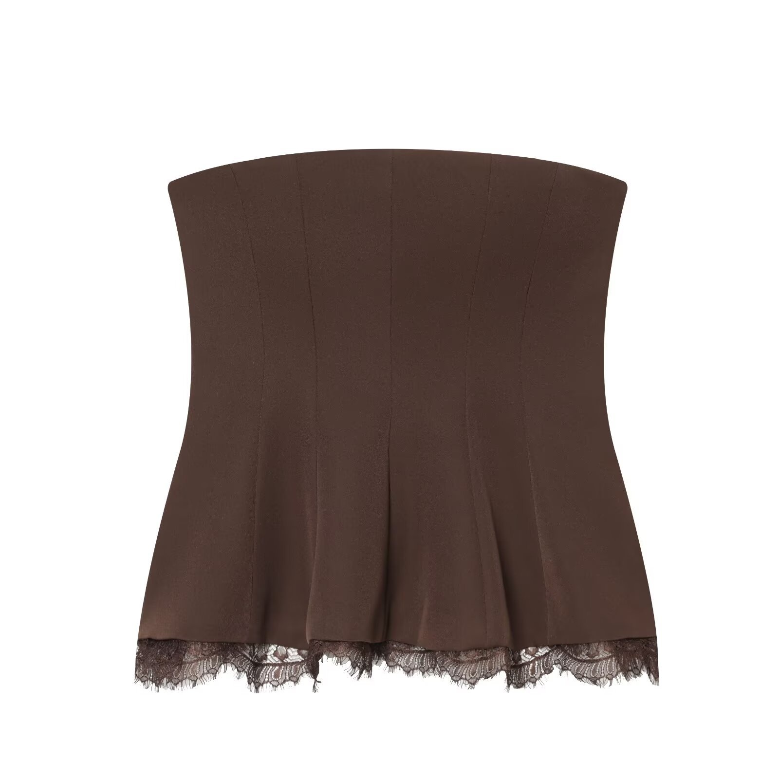 Top peplo senza spalline con bordo in pizzo - Elegante bustier a canotta