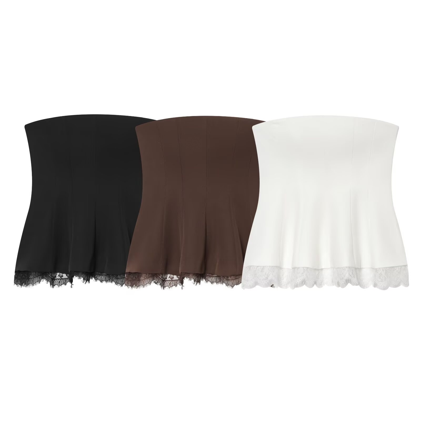 Top peplo senza spalline con bordo in pizzo - Elegante bustier a canotta