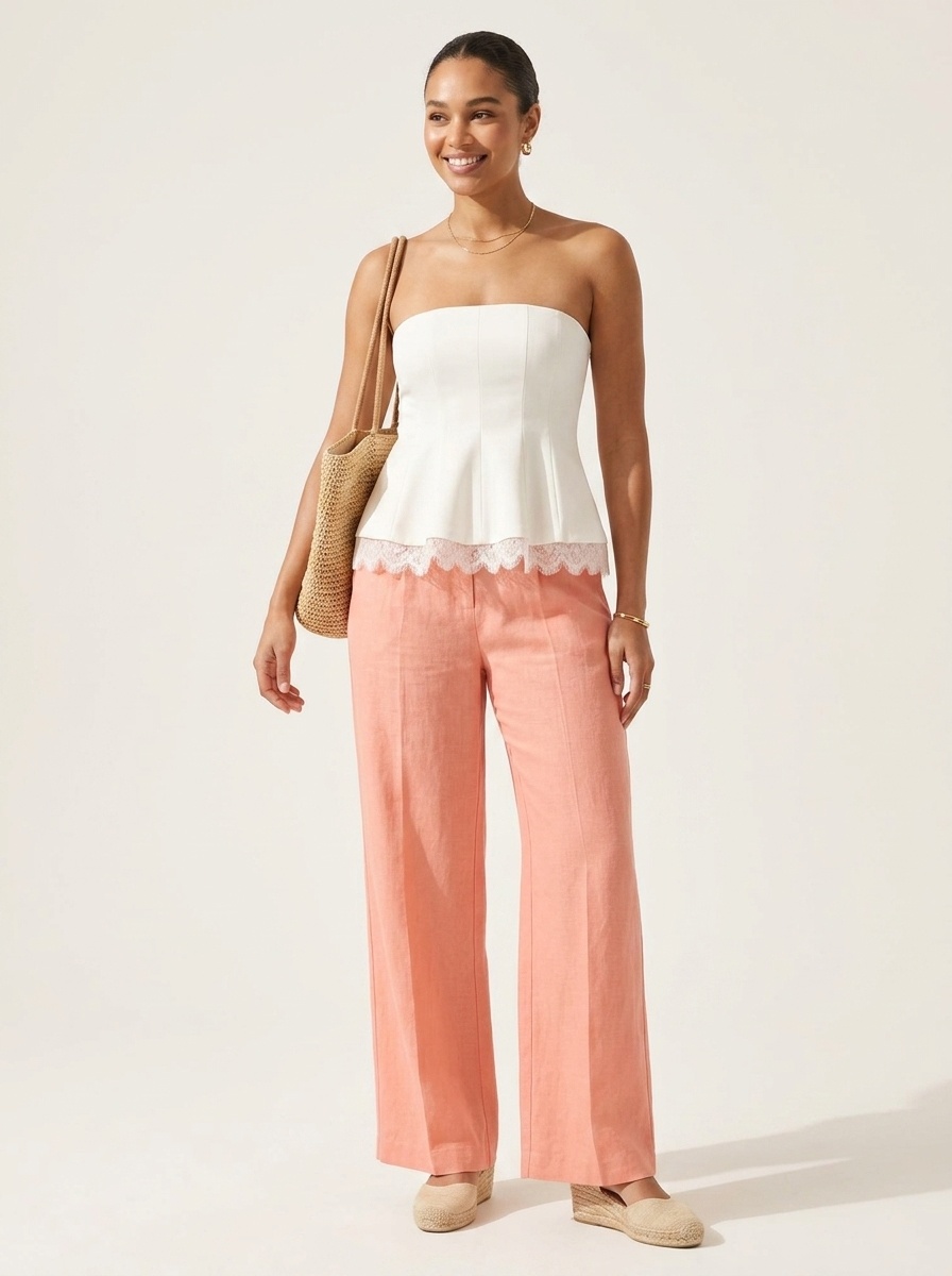 Top peplo senza spalline con bordo in pizzo - Elegante bustier a canotta