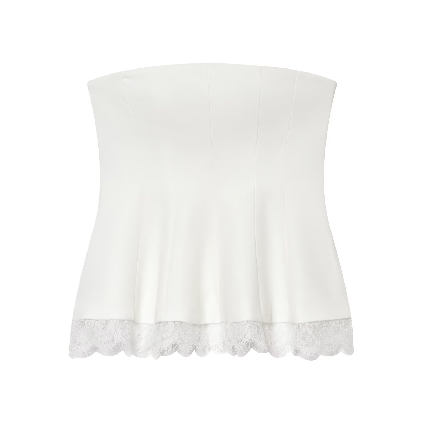 Top peplo senza spalline con bordo in pizzo - Elegante bustier a canotta