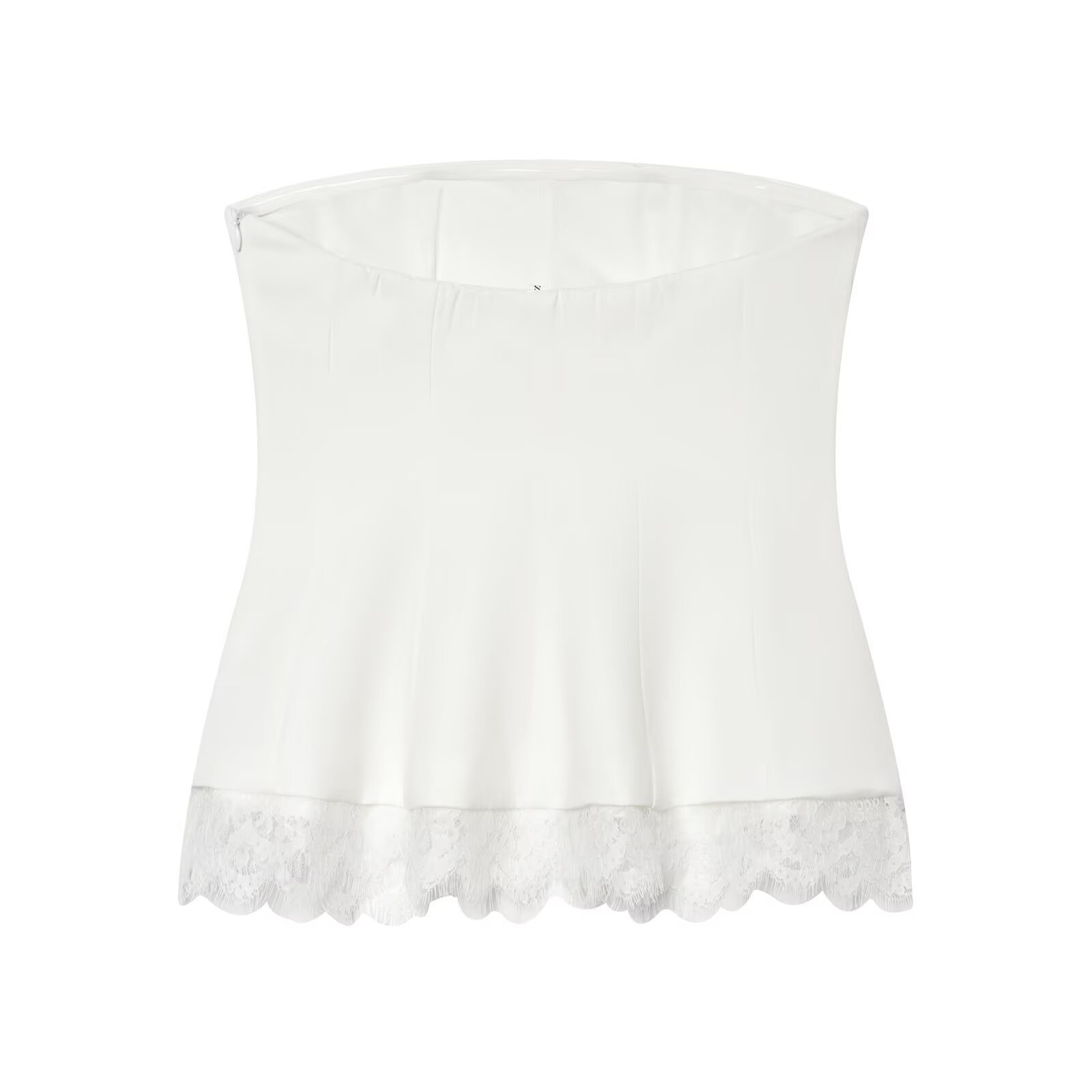 Top peplo senza spalline con bordo in pizzo - Elegante bustier a canotta