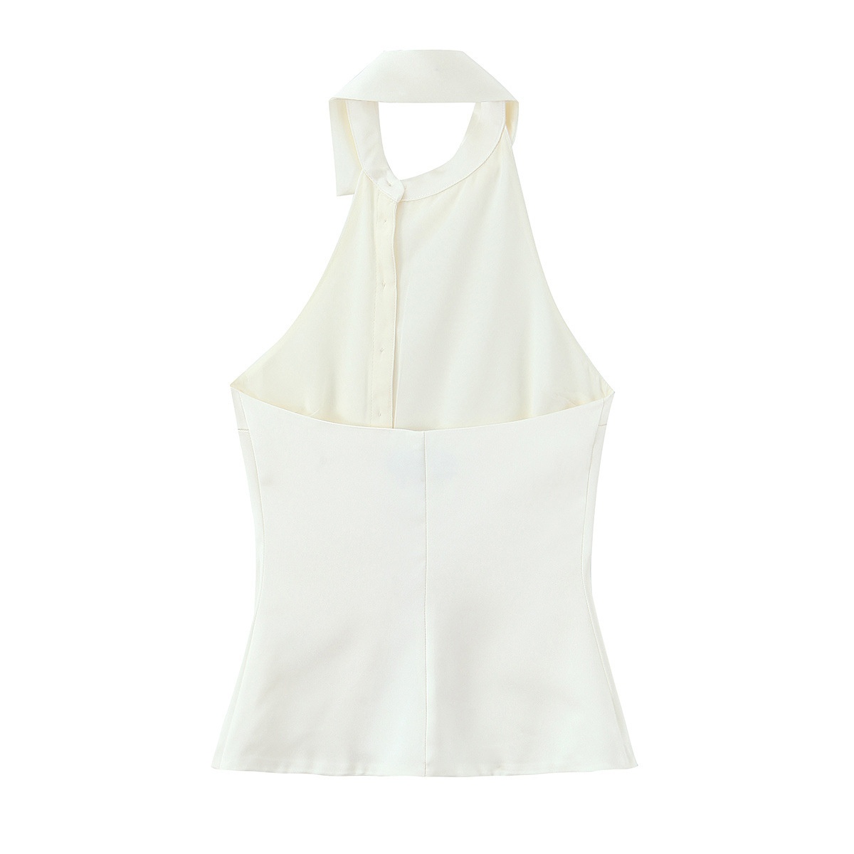 Elegante top con scollo all'americana e colletto, abbottonato