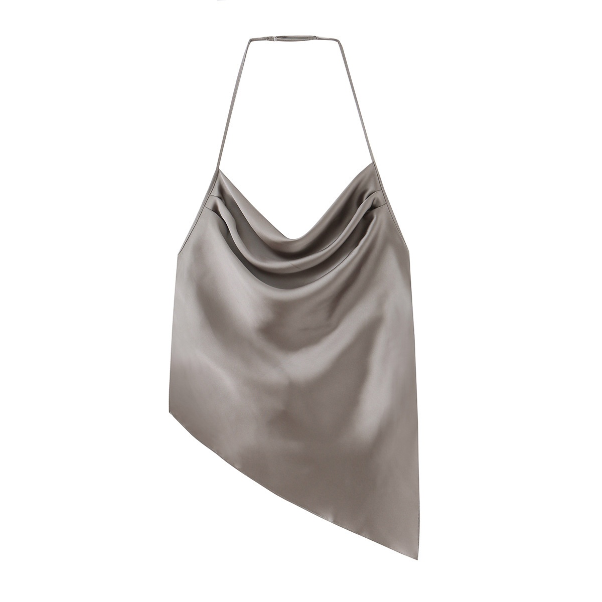 Top all'americana in raso con scollo a cascata e allacciatura sul retro - Camicetta chic con laccetti sulla schiena