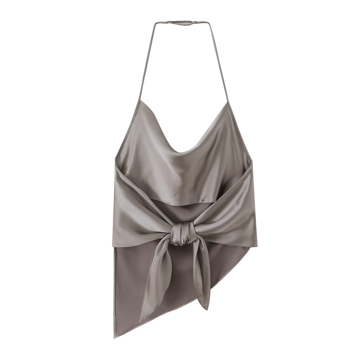 Top all'americana in raso con scollo a cascata e allacciatura sul retro - Camicetta chic con laccetti sulla schiena