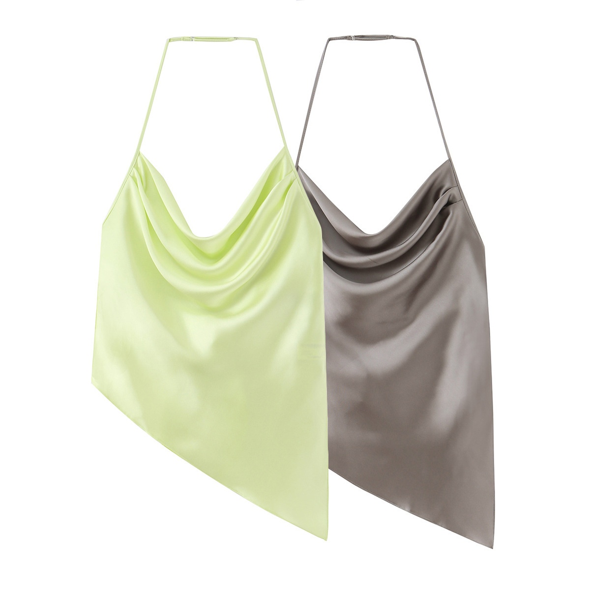 Top all'americana in raso con scollo a cascata e allacciatura sul retro - Camicetta chic con laccetti sulla schiena