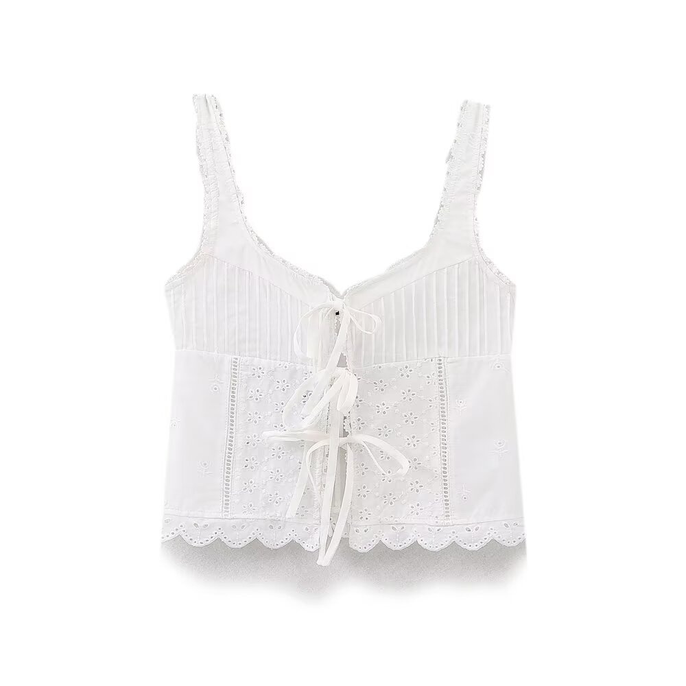 Top corto estivo bianco con occhielli e lacci - Blusa corta