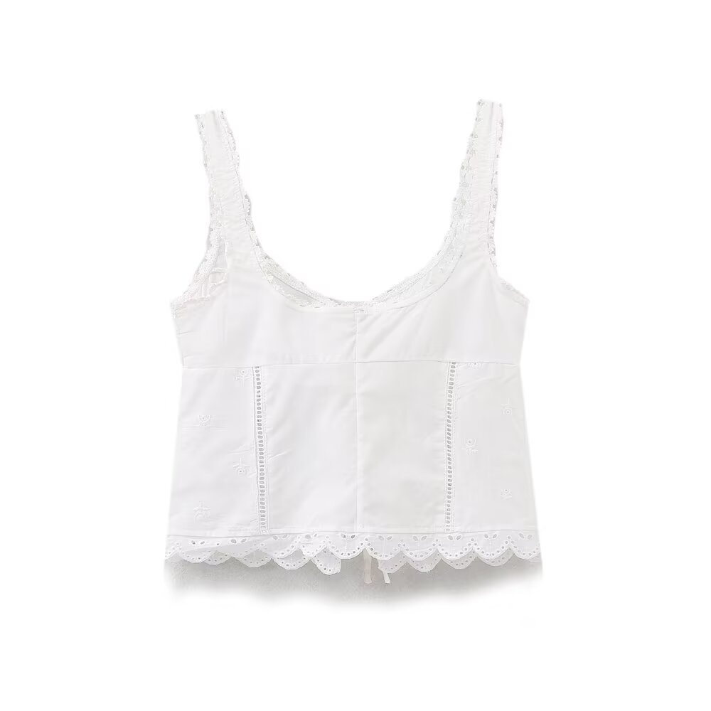 Top corto estivo bianco con occhielli e lacci - Blusa corta