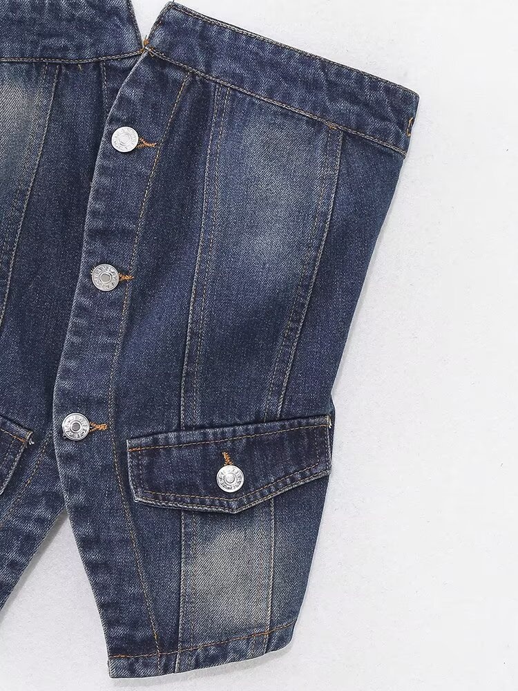 Top corsetto senza spalline da donna in denim effetto usurato