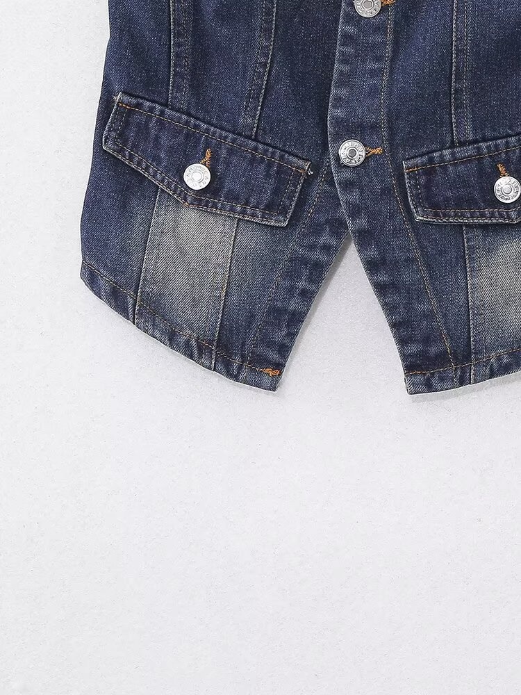 Top corsetto senza spalline da donna in denim effetto usurato