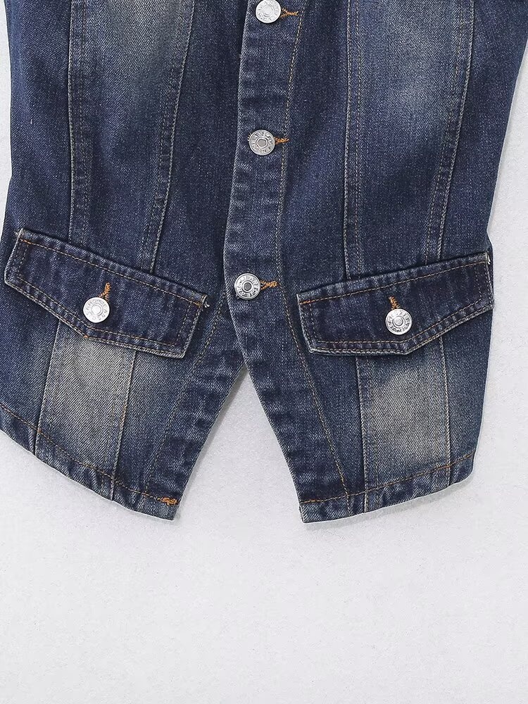 Top corsetto senza spalline da donna in denim effetto usurato