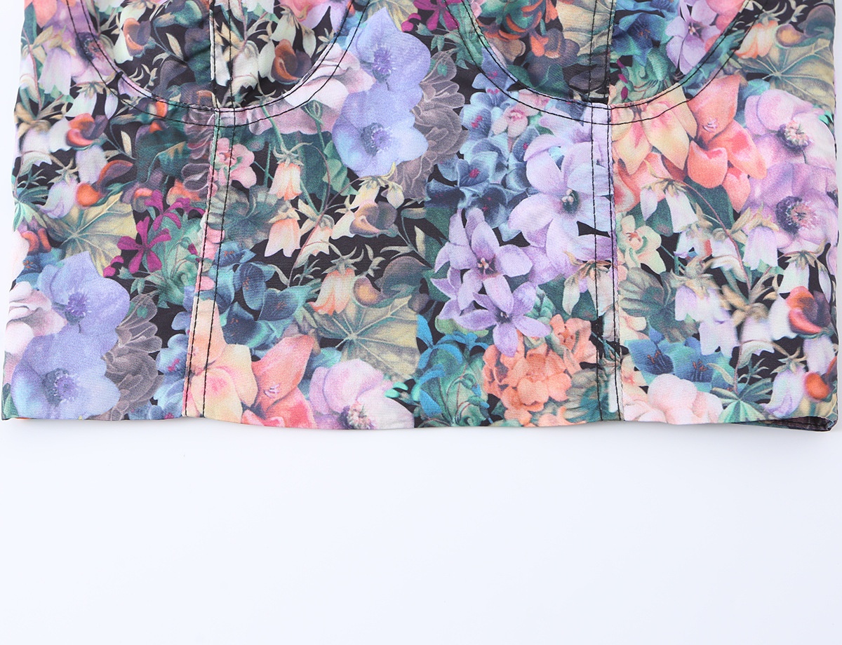 Floral Print Bustier Crop Top - Sweetheart Neck Cami