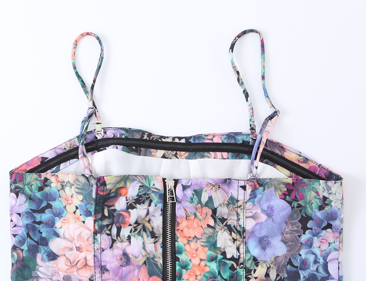 Floral Print Bustier Crop Top - Sweetheart Neck Cami