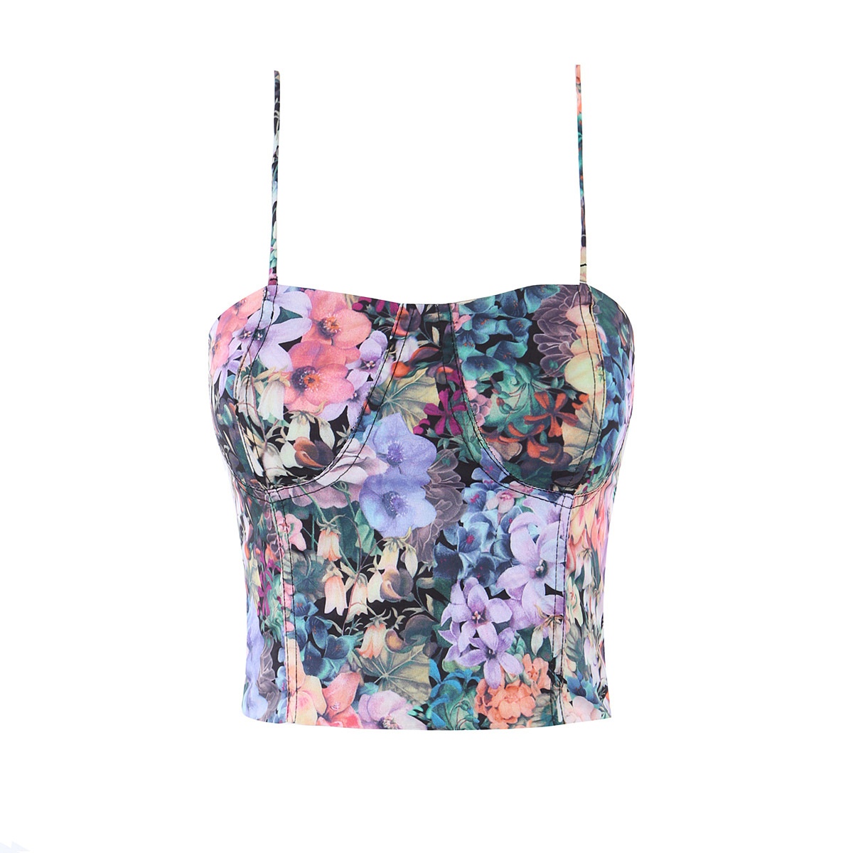 Floral Print Bustier Crop Top - Sweetheart Neck Cami