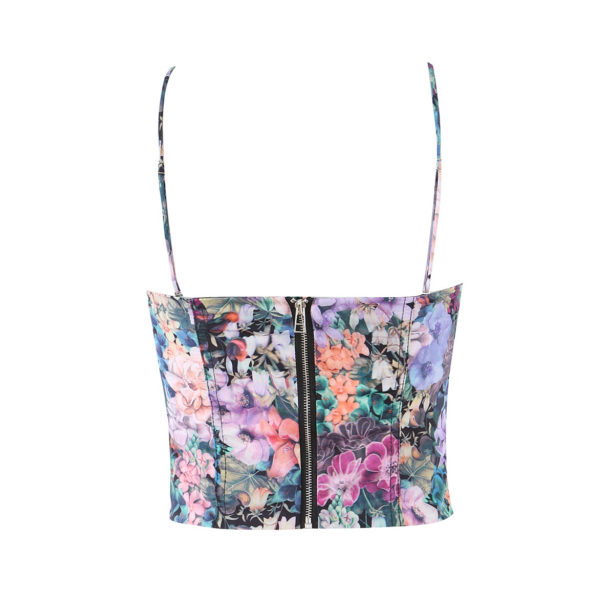 Floral Print Bustier Crop Top - Sweetheart Neck Cami