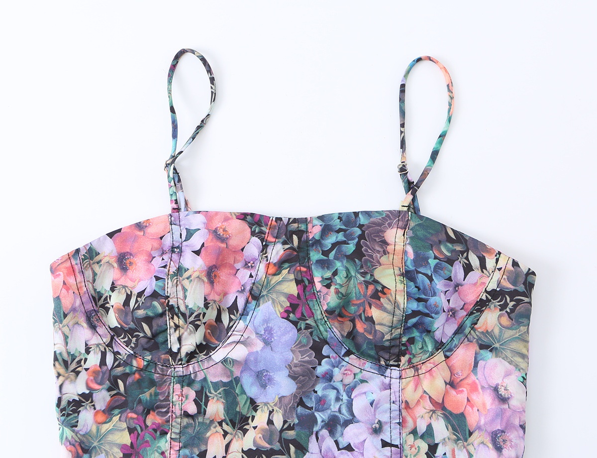 Floral Print Bustier Crop Top - Sweetheart Neck Cami