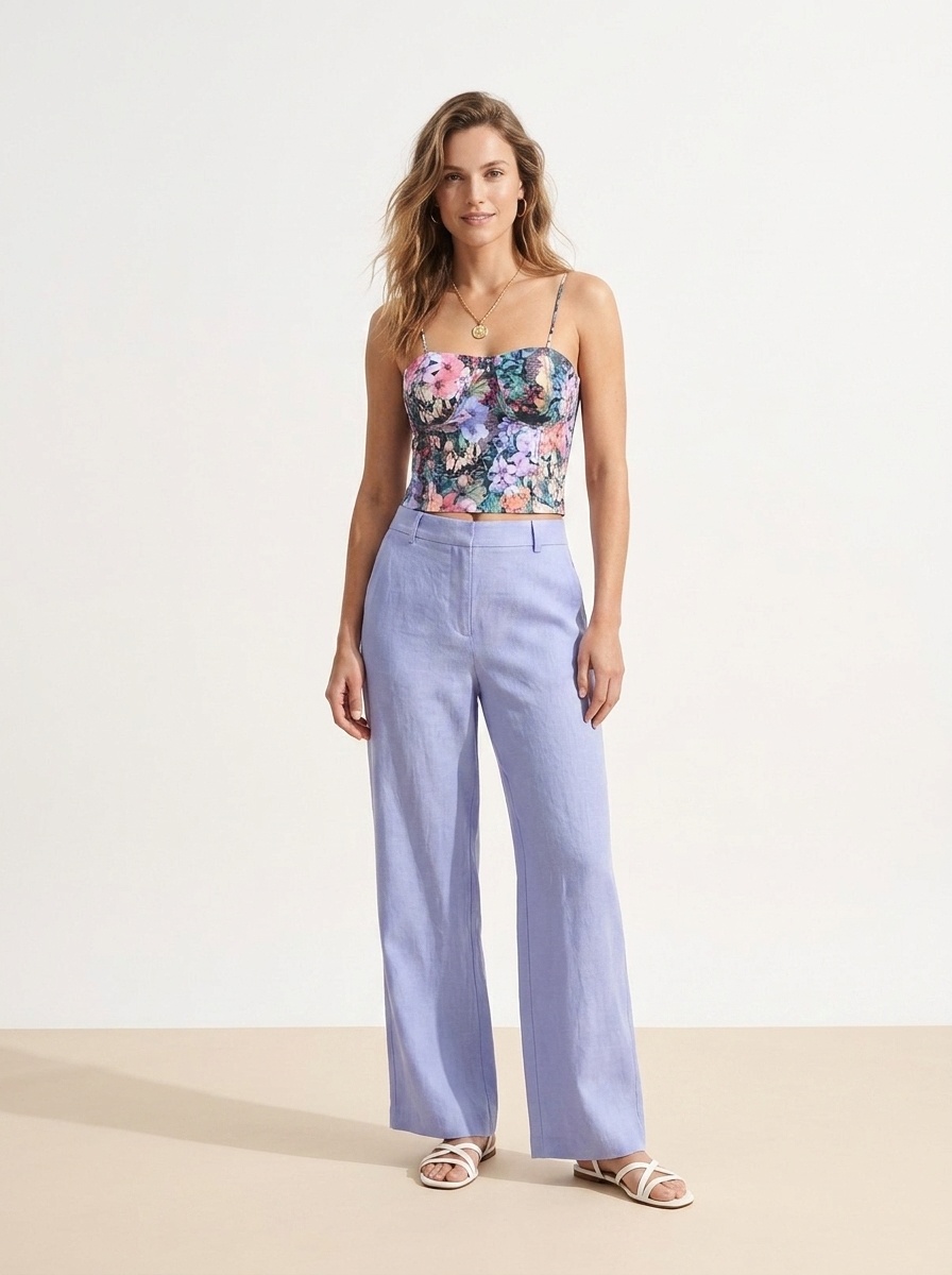 Floral Print Bustier Crop Top - Sweetheart Neck Cami