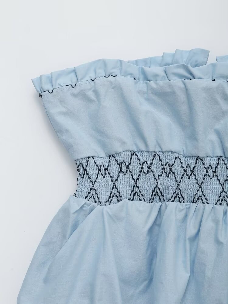 Top peplo senza spalline arricciato color azzurro cielo - Chic e di tendenza
