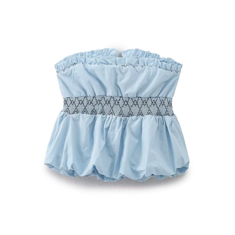 Top peplo senza spalline arricciato color azzurro cielo - Chic e di tendenza