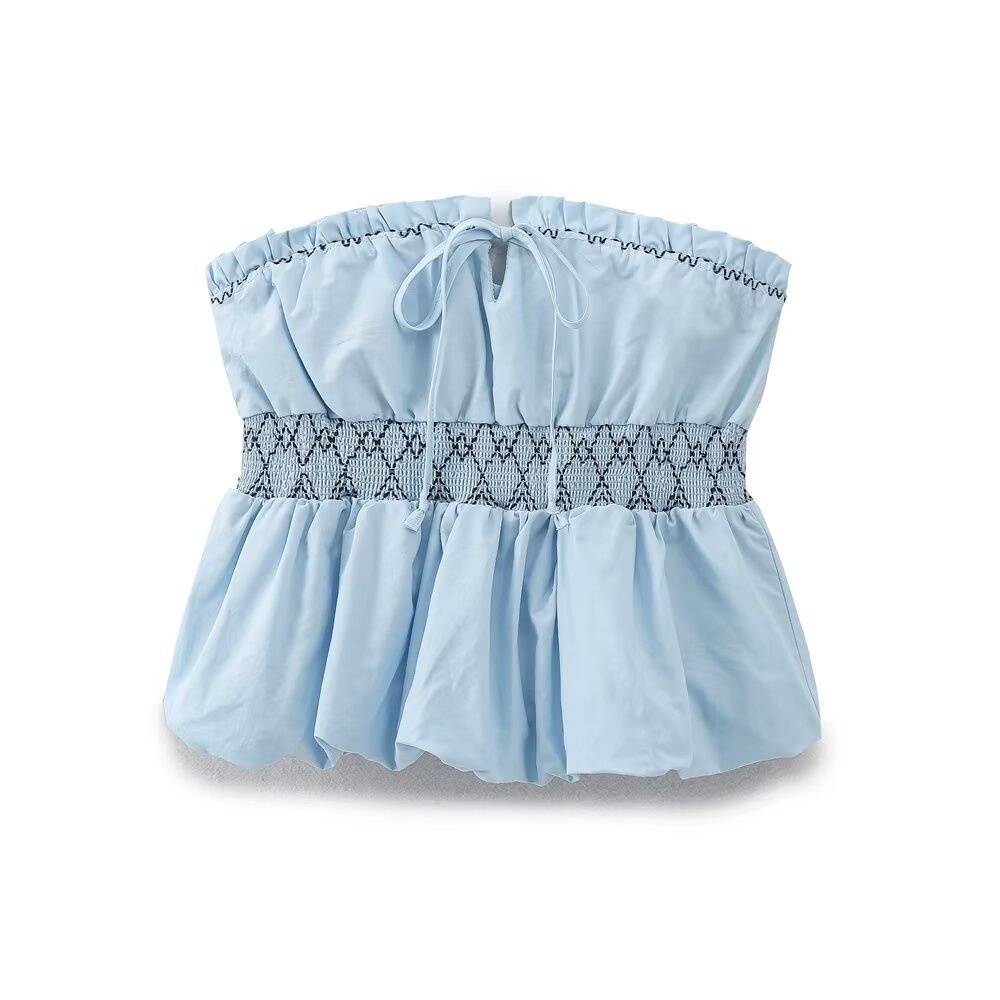 Top peplo senza spalline arricciato color azzurro cielo - Chic e di tendenza