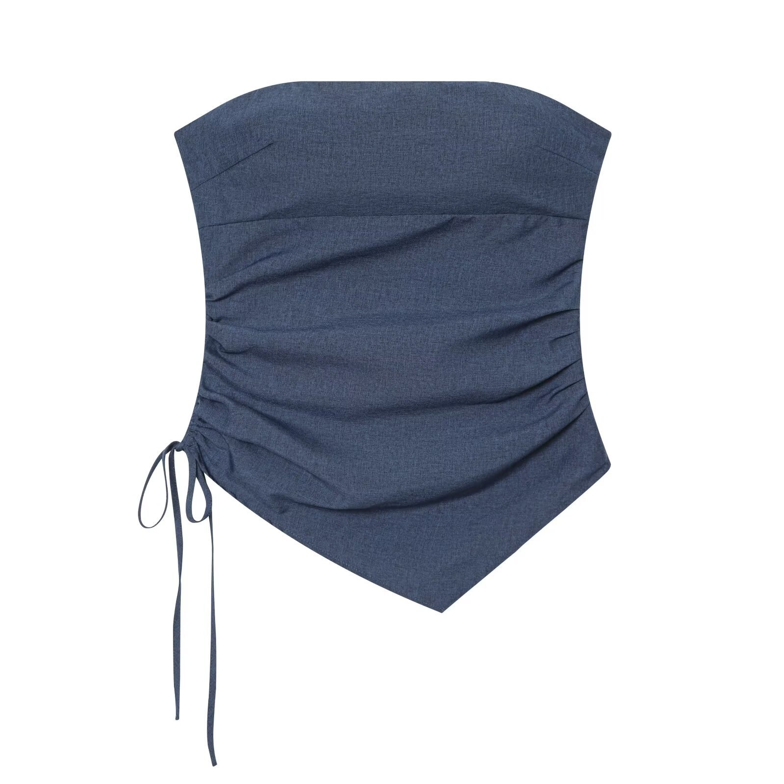 Elegante top a fascia senza spalline con arricciature e dettaglio a fiocco.
