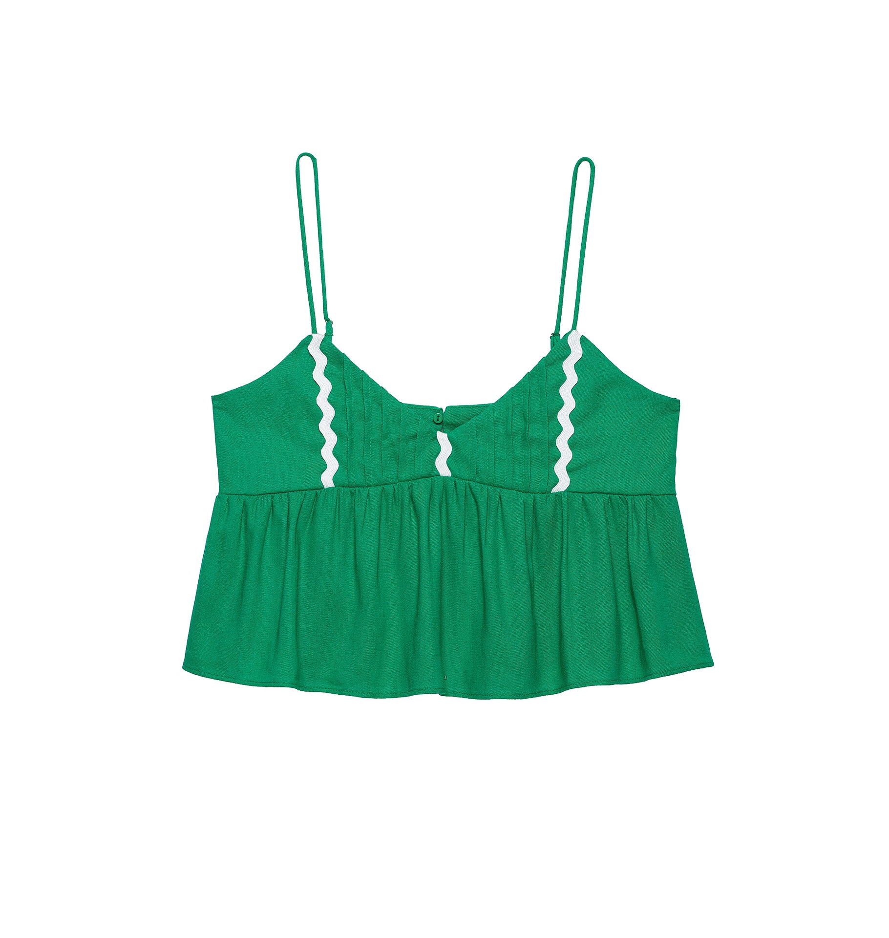 Elegante top a balze verde con bordo ondulato - Stile estivo