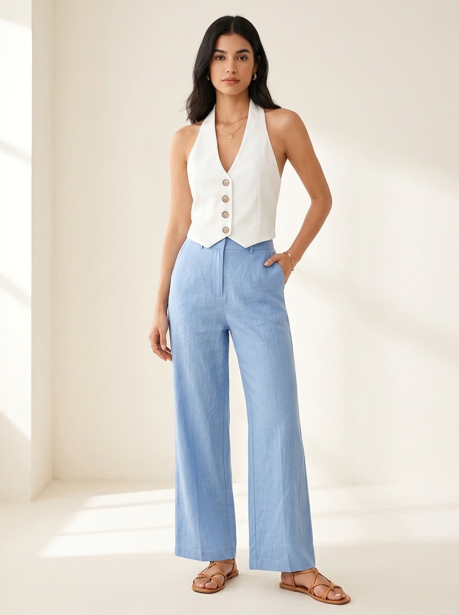 Elegante top corto bianco con scollo all'americana per donna