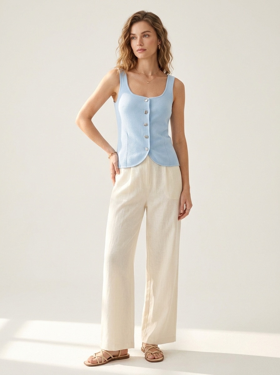 Elegante top in maglia senza maniche con abbottonatura frontale