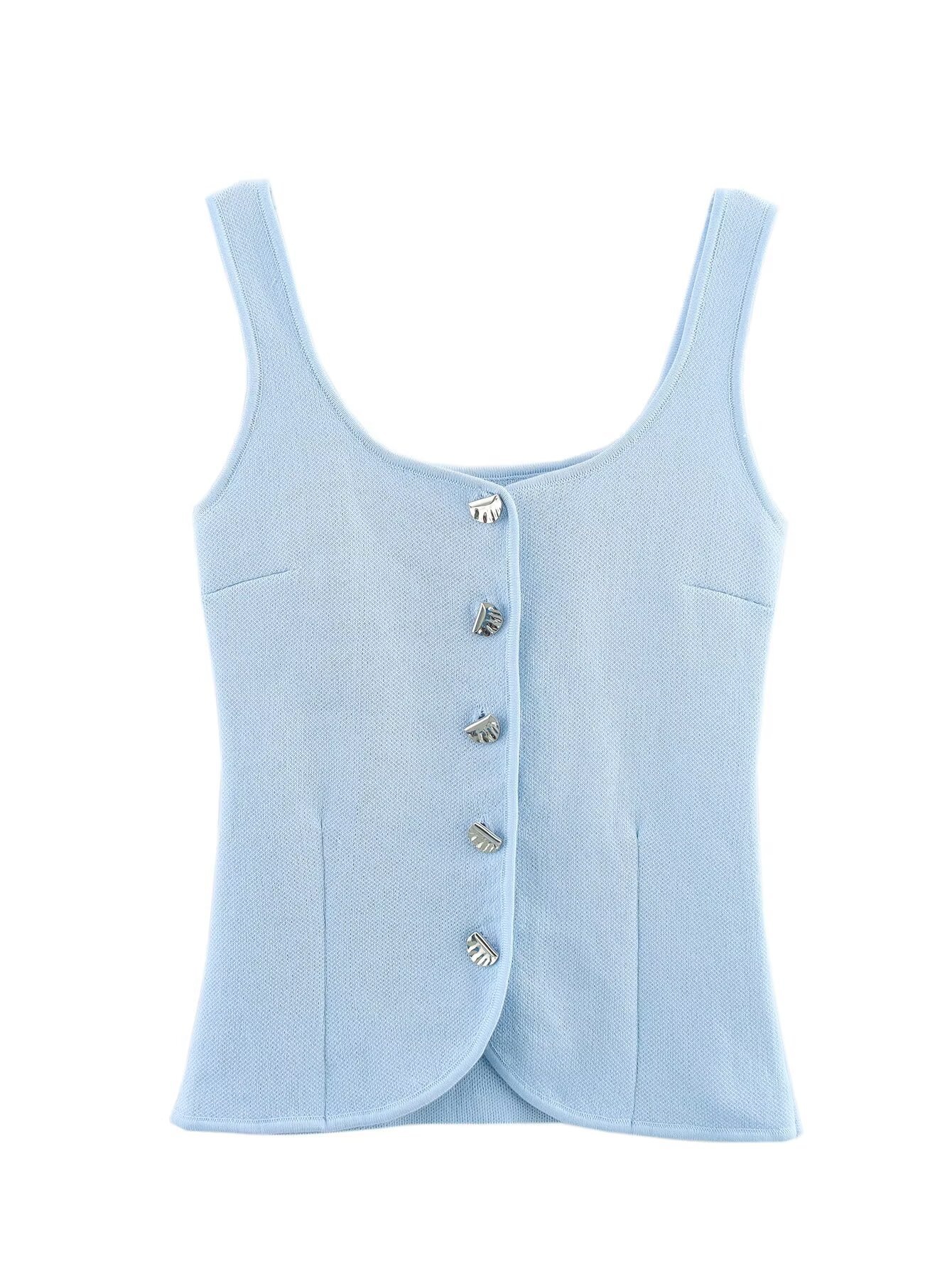 Elegante top in maglia senza maniche con abbottonatura frontale