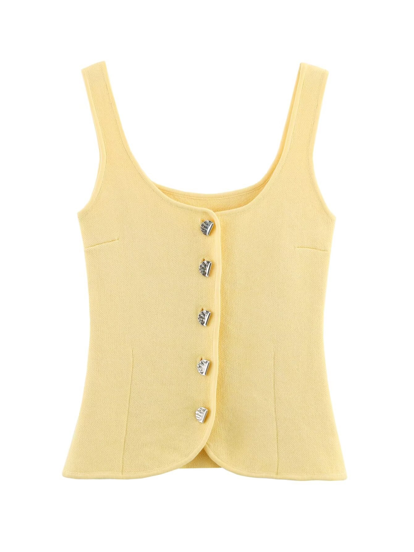 Elegante top in maglia senza maniche con abbottonatura frontale