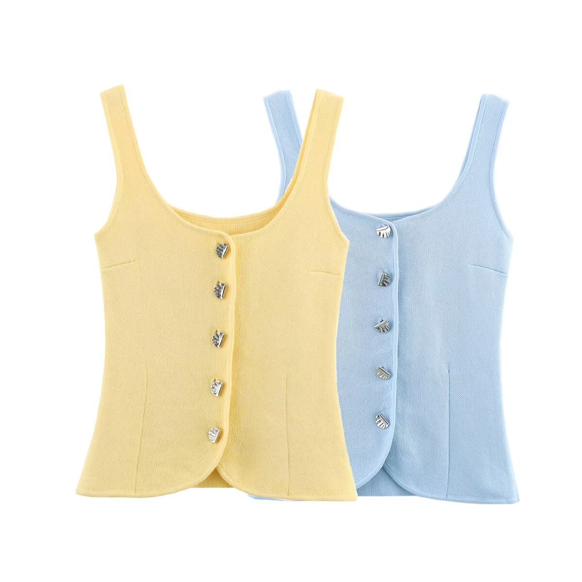 Elegante top in maglia senza maniche con abbottonatura frontale