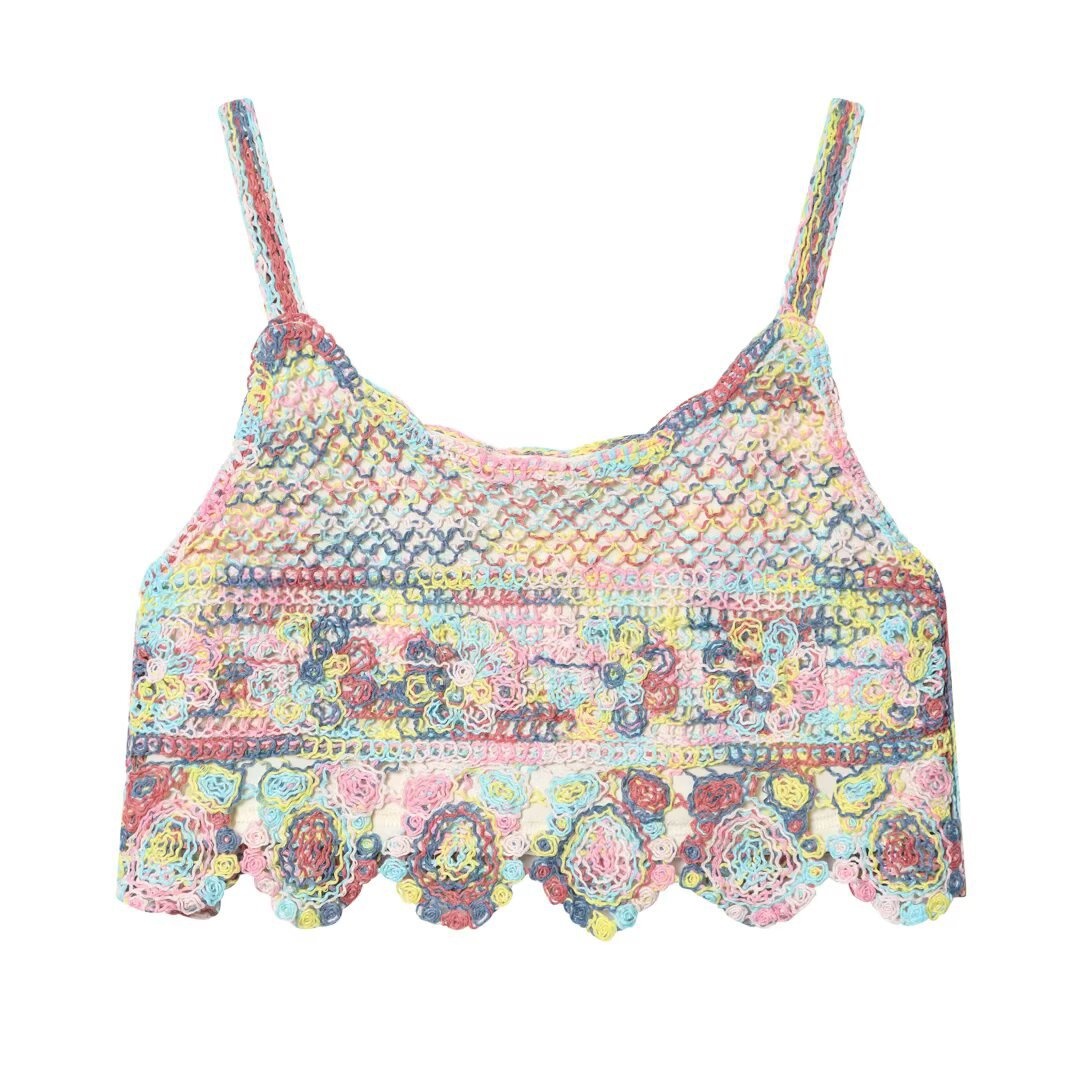 Top corto in maglia all'uncinetto stile boho - Canotta colorata con spalline sottili