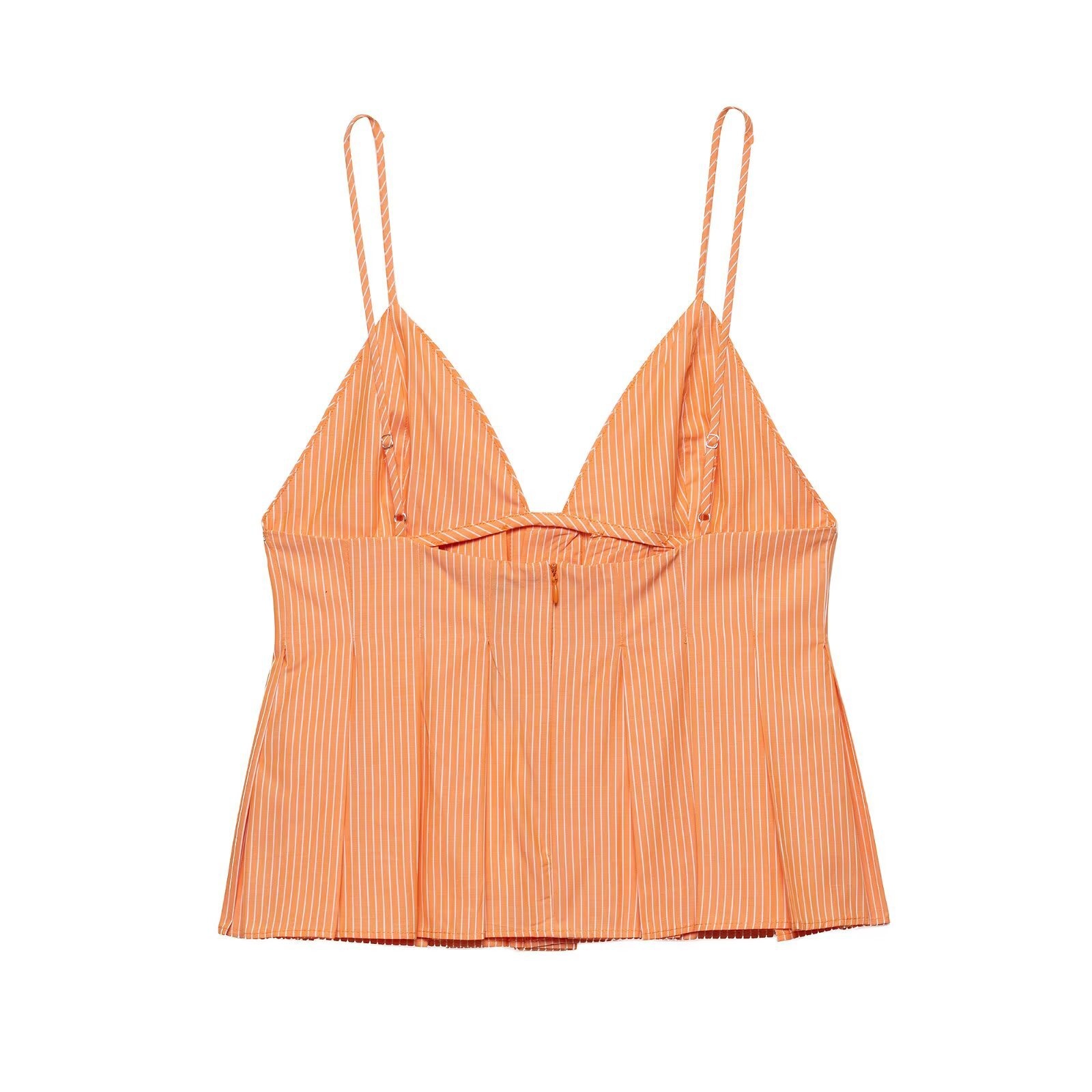 Top a canotta plissettato con scollo a V e righe arancioni