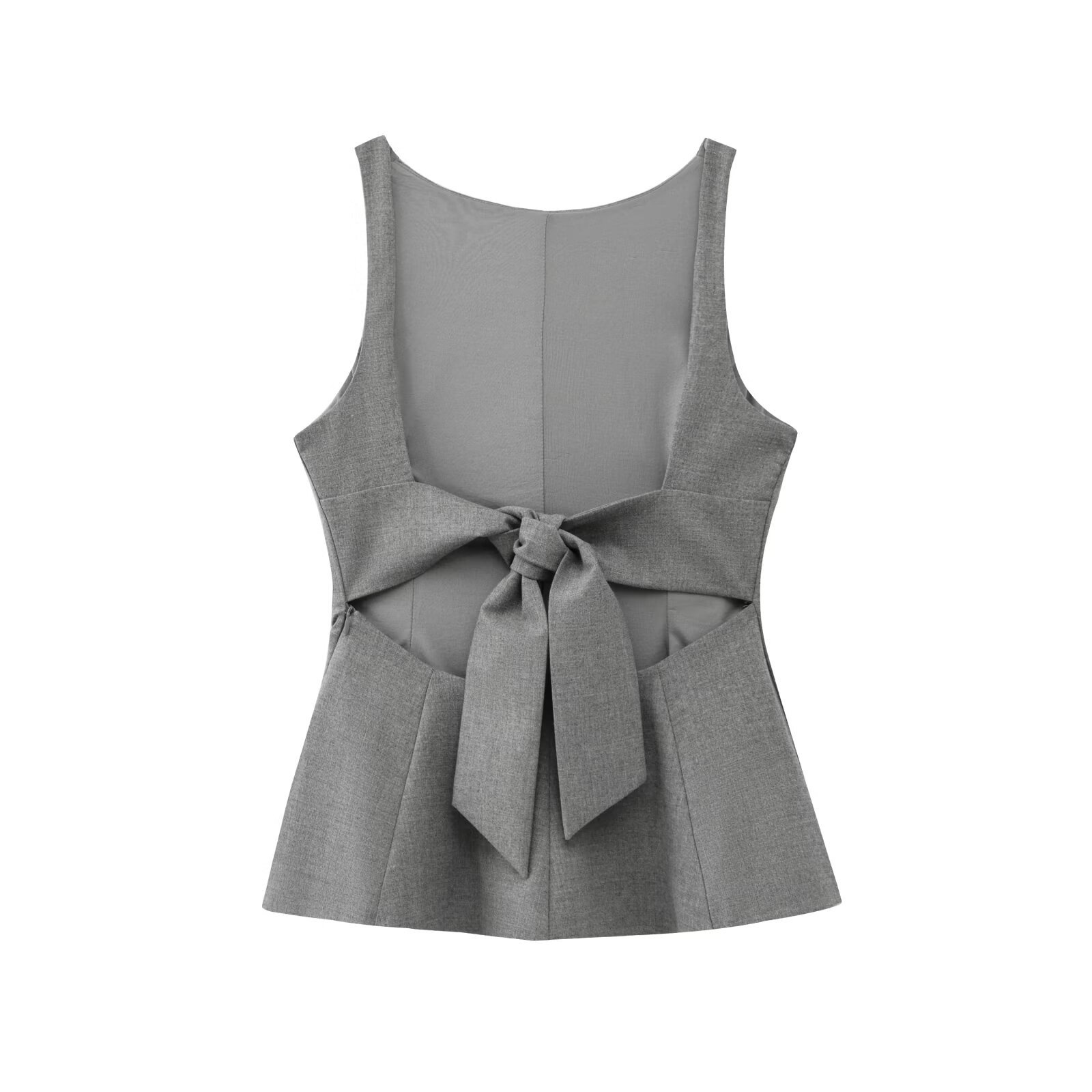 Top peplum da donna senza maniche con fiocco sulla schiena