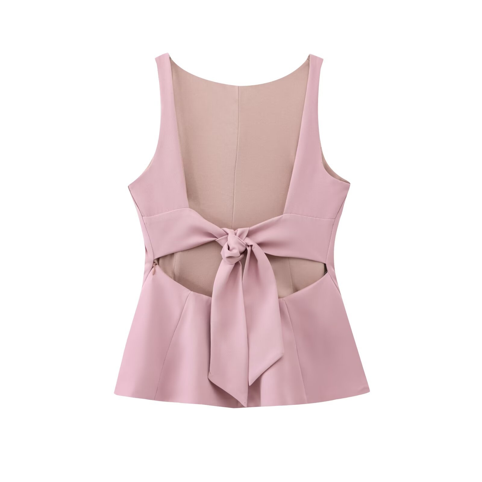 Top peplum da donna senza maniche con fiocco sulla schiena