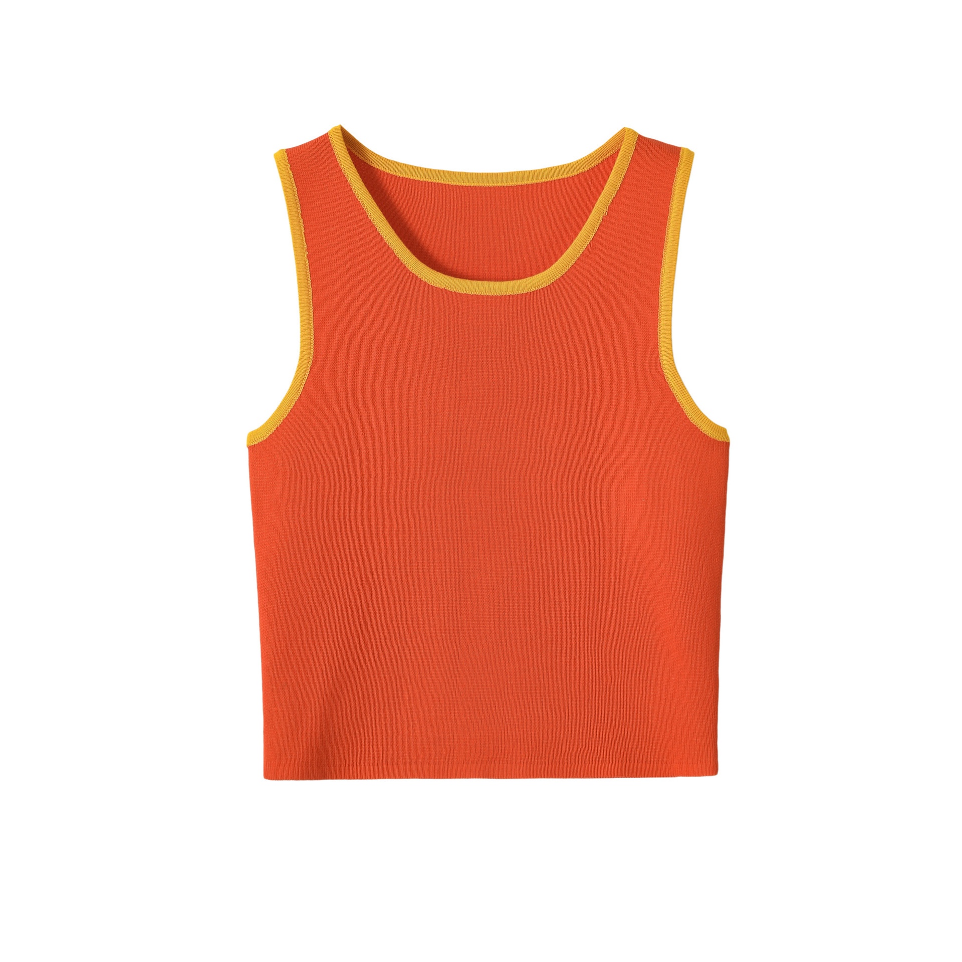 Elegante crop top arancione in maglia con profili a contrasto - Senza maniche