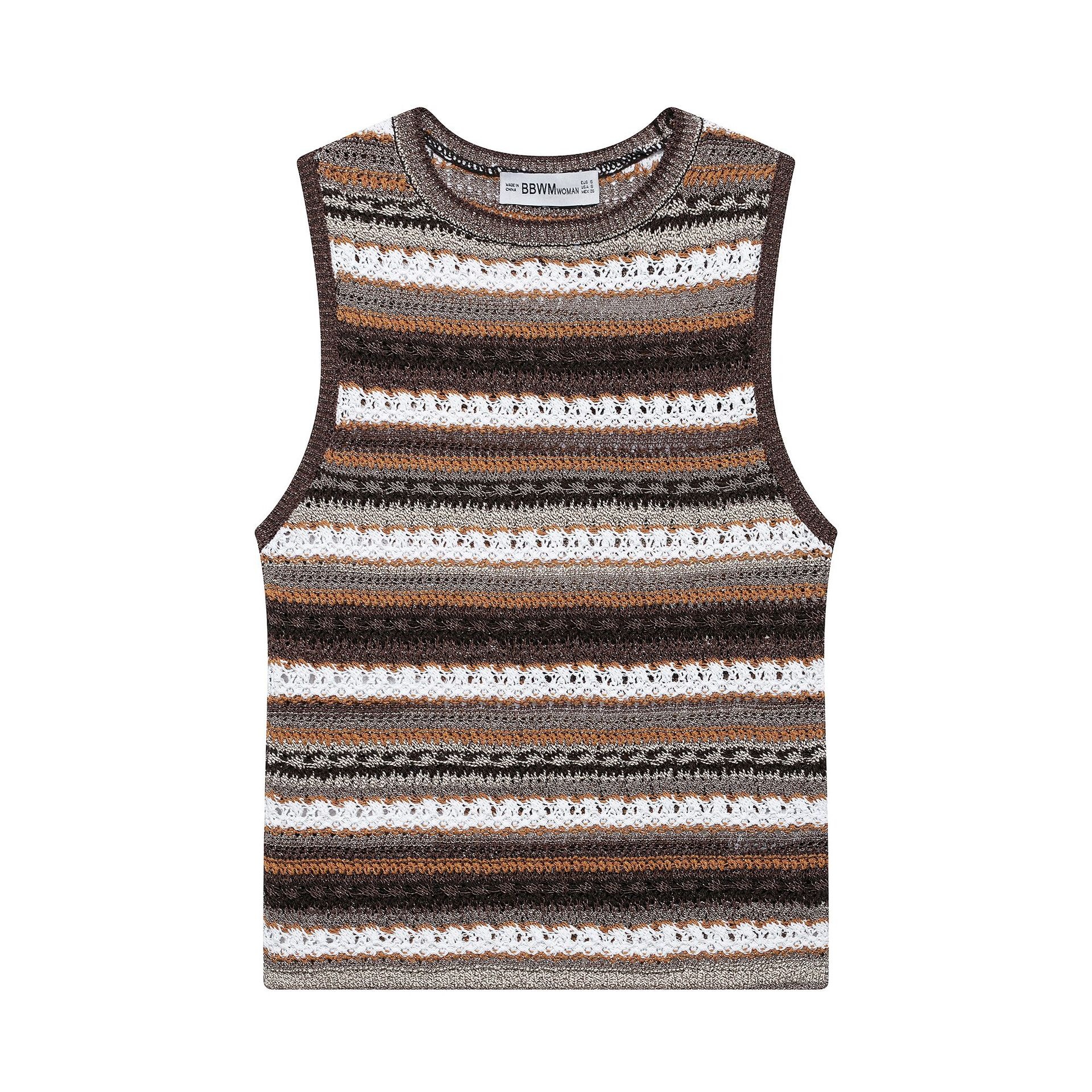 Elegante top senza maniche a righe in maglia all'uncinetto - Canotta estiva