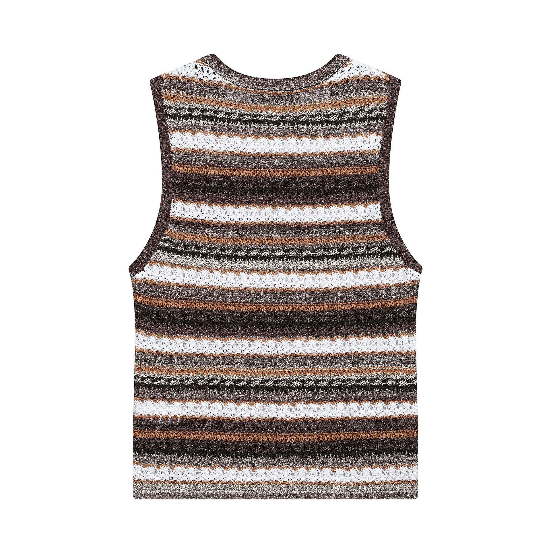 Elegante top senza maniche a righe in maglia all'uncinetto - Canotta estiva