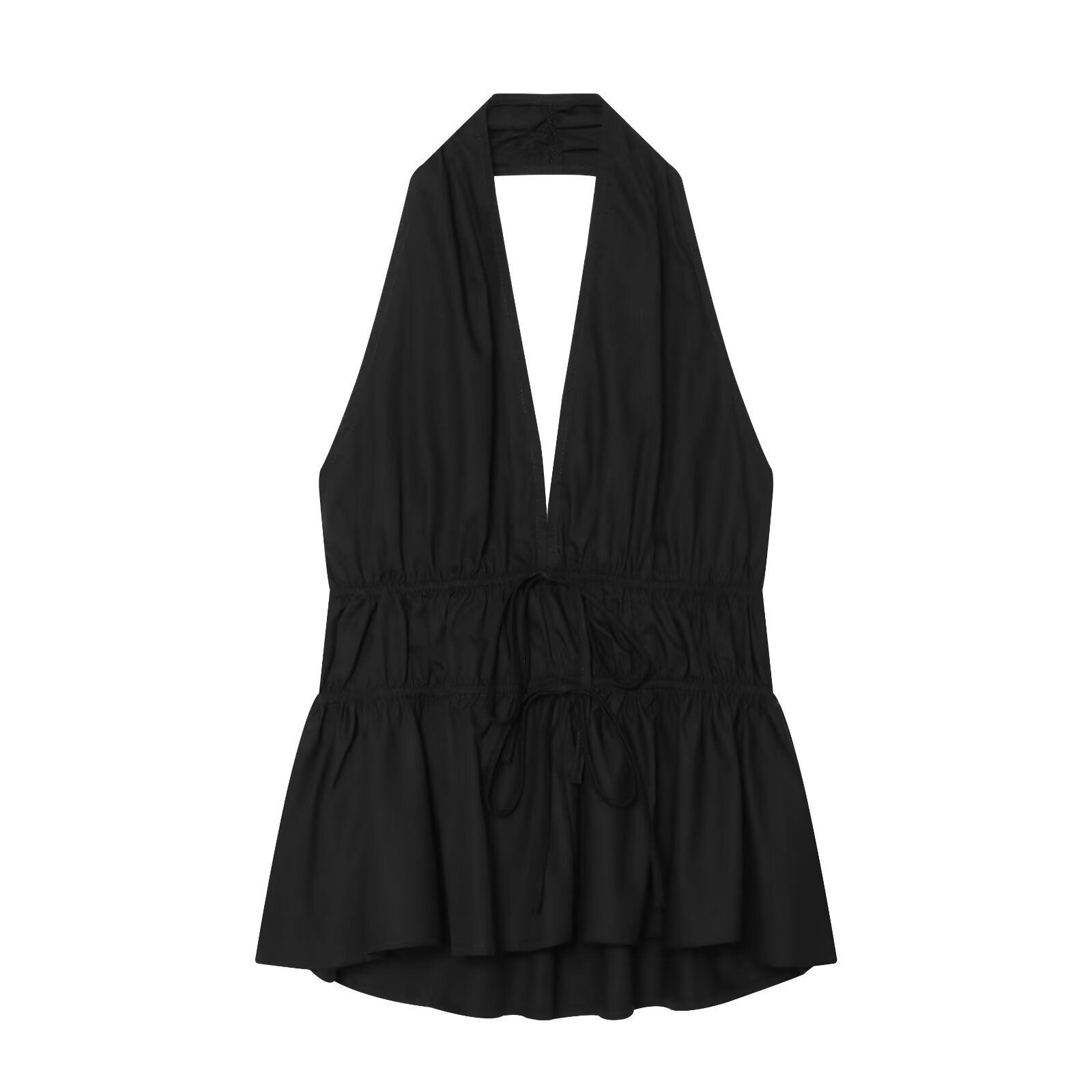 Elegante top peplum con scollo all'americana e coulisse in vita