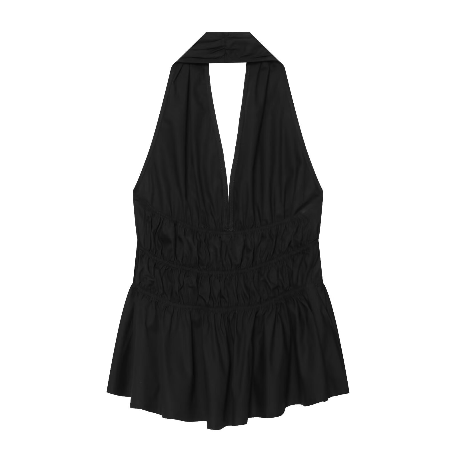 Elegante top peplum con scollo all'americana e coulisse in vita