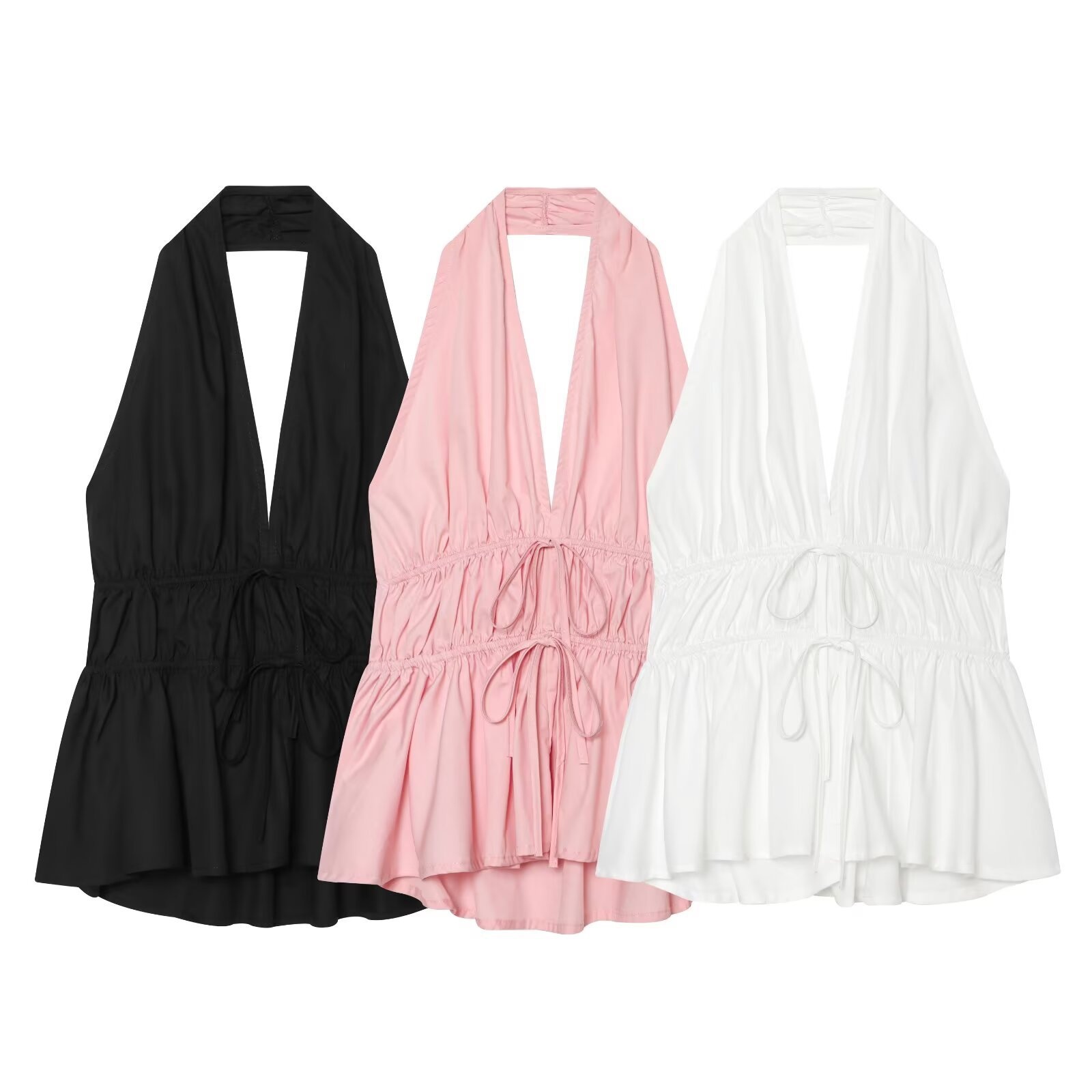 Elegante top peplum con scollo all'americana e coulisse in vita