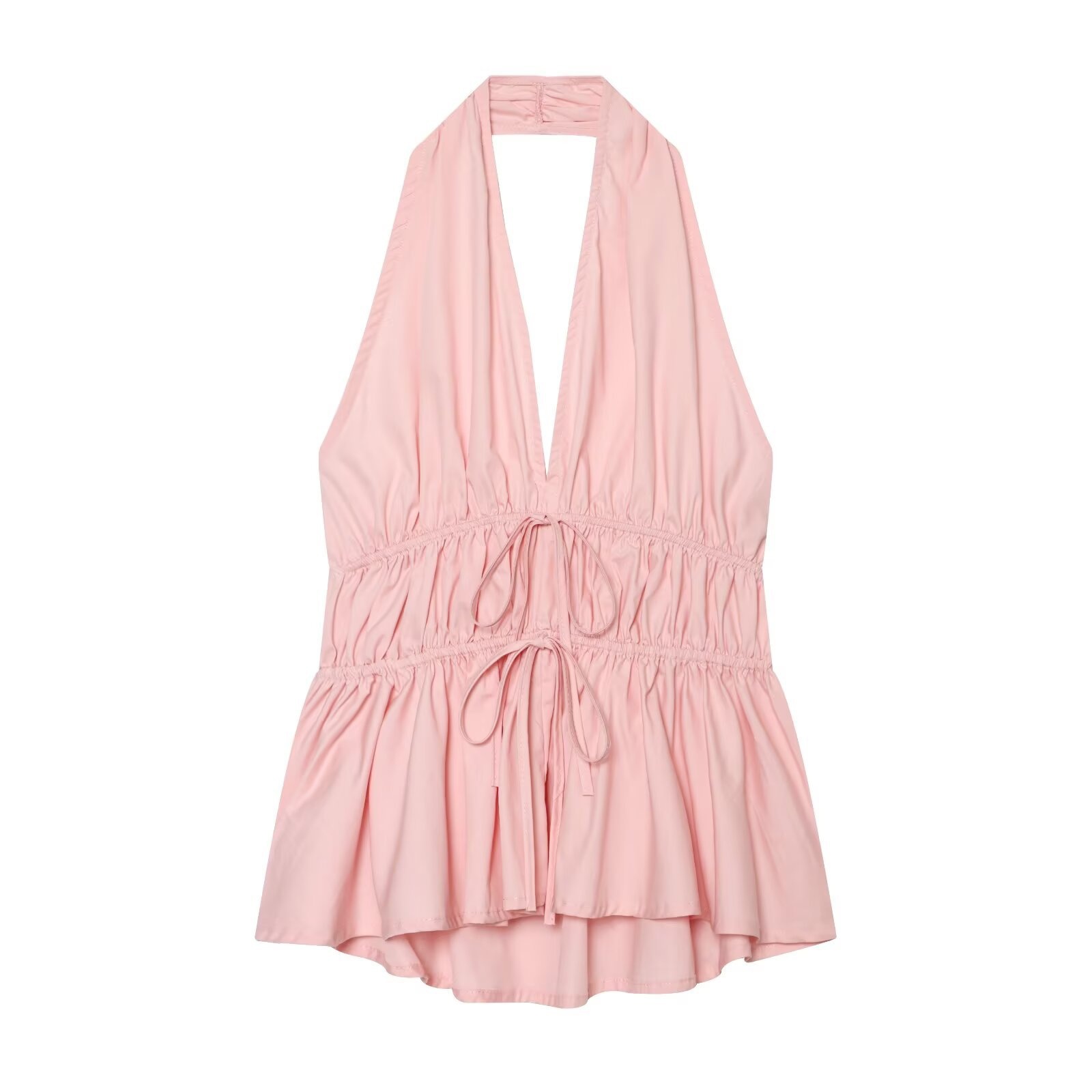 Elegante top peplum con scollo all'americana e coulisse in vita