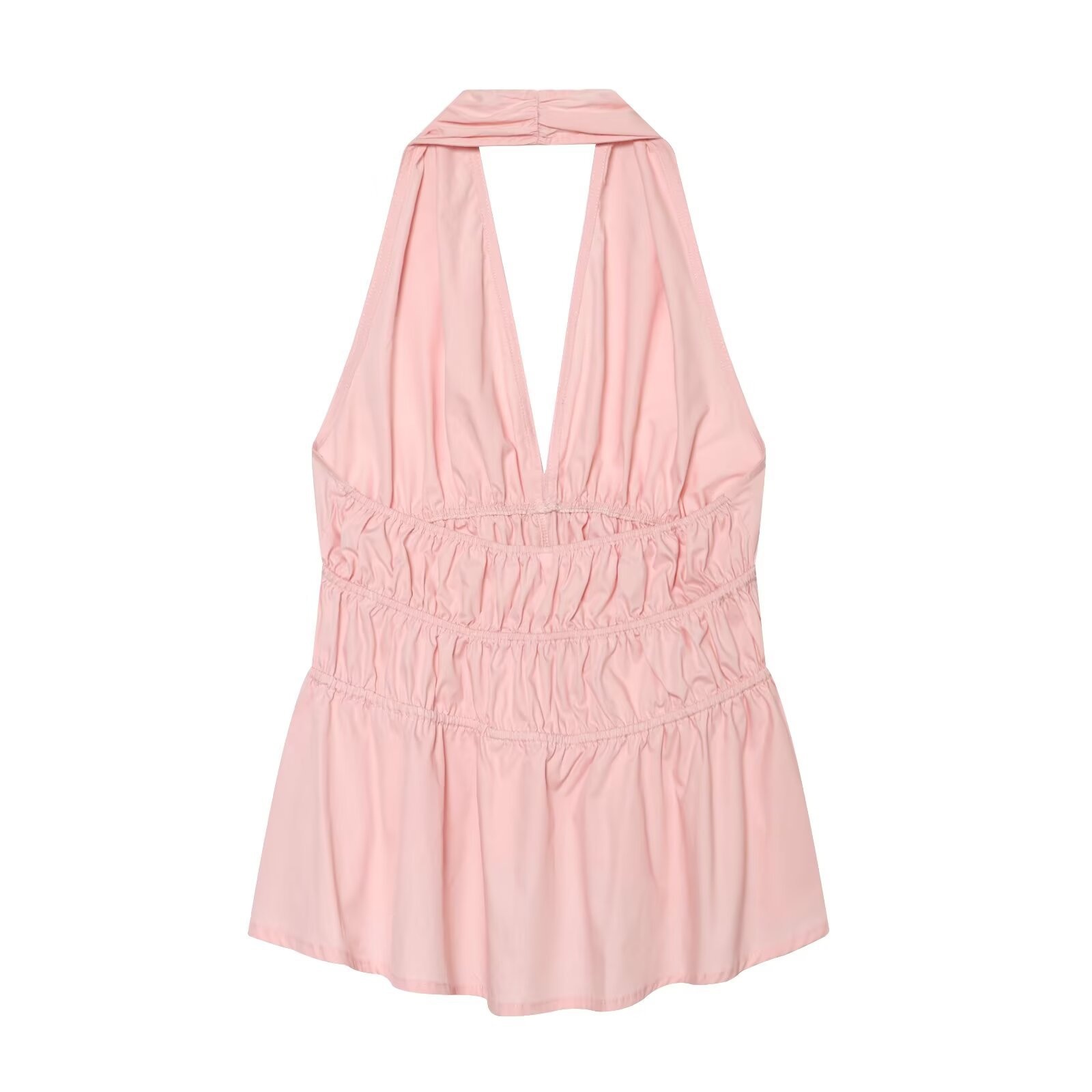 Elegante top peplum con scollo all'americana e coulisse in vita